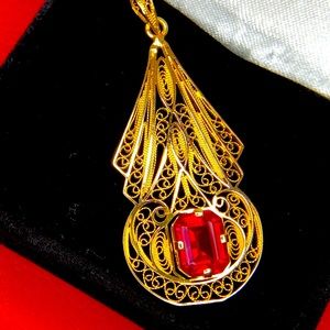 Vintage Ruby Pendant 14KT Gold